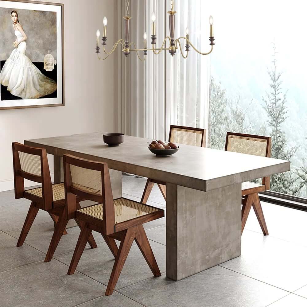 Farmhouse 6-Light Kitchen Island Chandelier with Adjustable Chain and Metal-Wood Frame