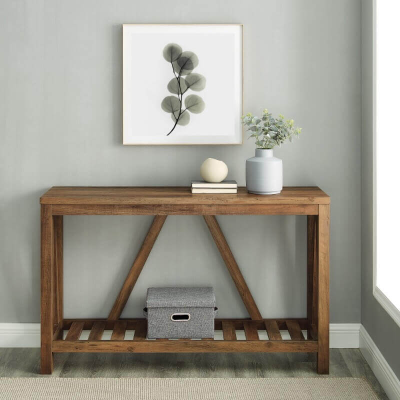 Farmhouse Console Table With Rustic Oak Finish
