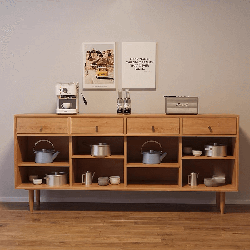 Farmhouse Rattan/Glass Sideboard With Storage