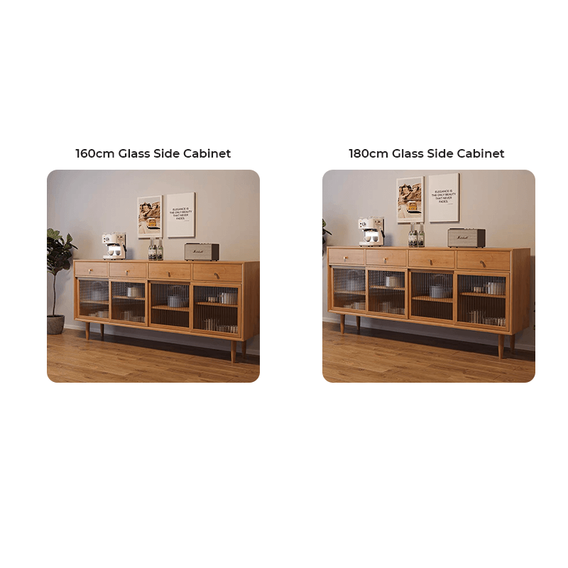 Farmhouse Rattan/Glass Sideboard With Storage