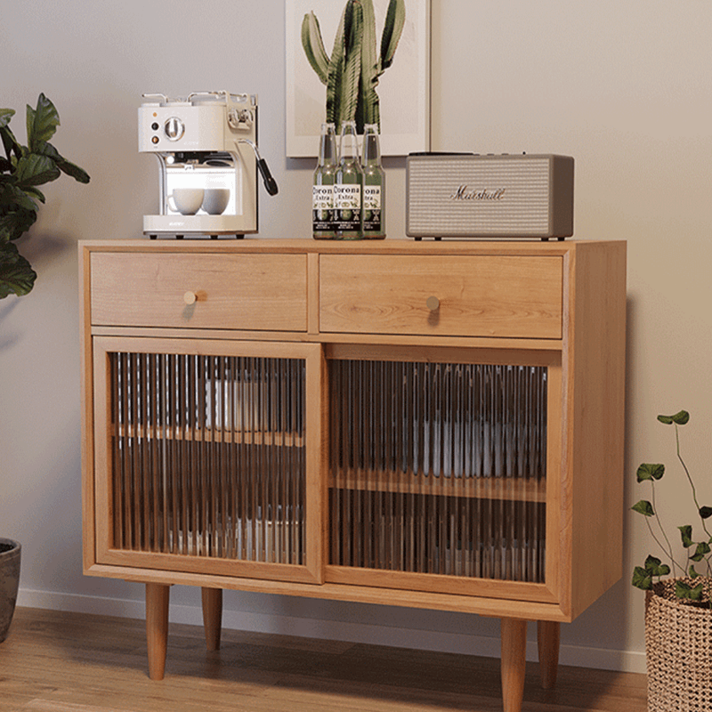 Farmhouse Rattan/Glass Sideboard With Storage