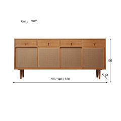 Farmhouse Rattan/Glass Sideboard With Storage