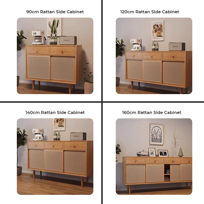 Farmhouse Rattan/Glass Sideboard With Storage