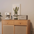 Farmhouse Rattan/Glass Sideboard With Storage