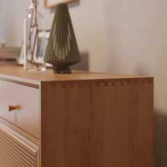 Farmhouse Rattan/Glass Sideboard With Storage