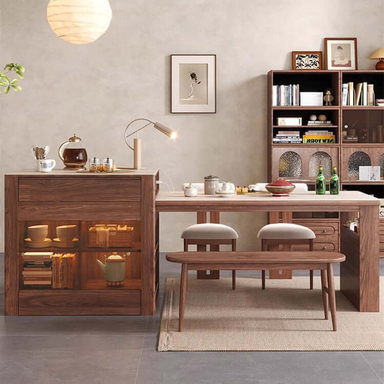 Faux Marble & Wood Extendable Kitchen Island Table A