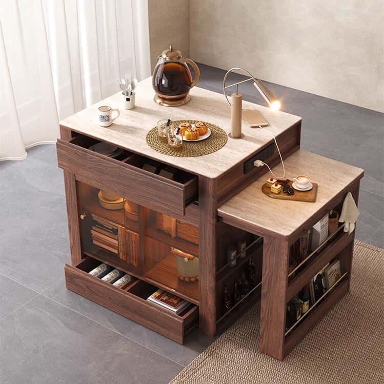 Table d'îlot de cuisine extensible en Faux Marbre et Bois A Image secondaire du produit