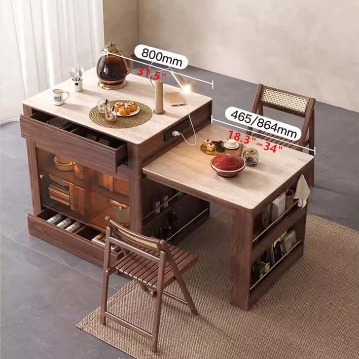 Faux Marble & Wood Extendable Kitchen Island Table A