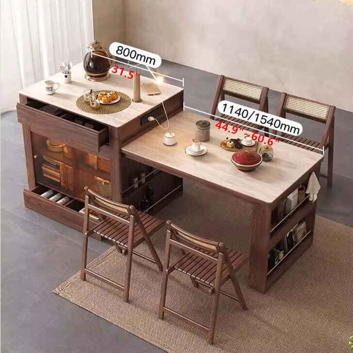 Faux Marble & Wood Extendable Kitchen Island Table A