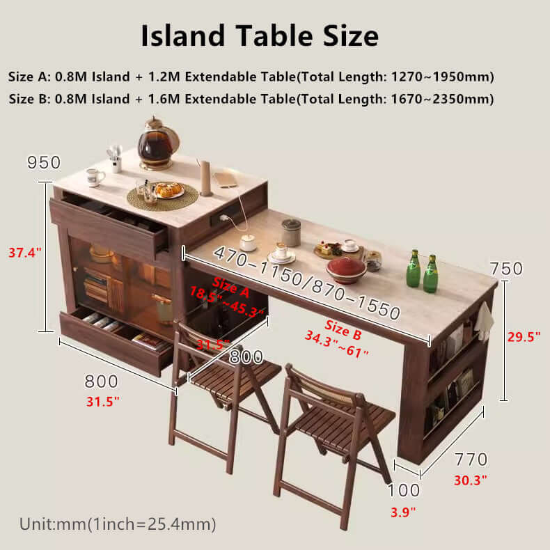 Faux Marble & Wood Extendable Kitchen Island Table A