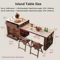 Faux Marble & Wood Extendable Kitchen Island Table A