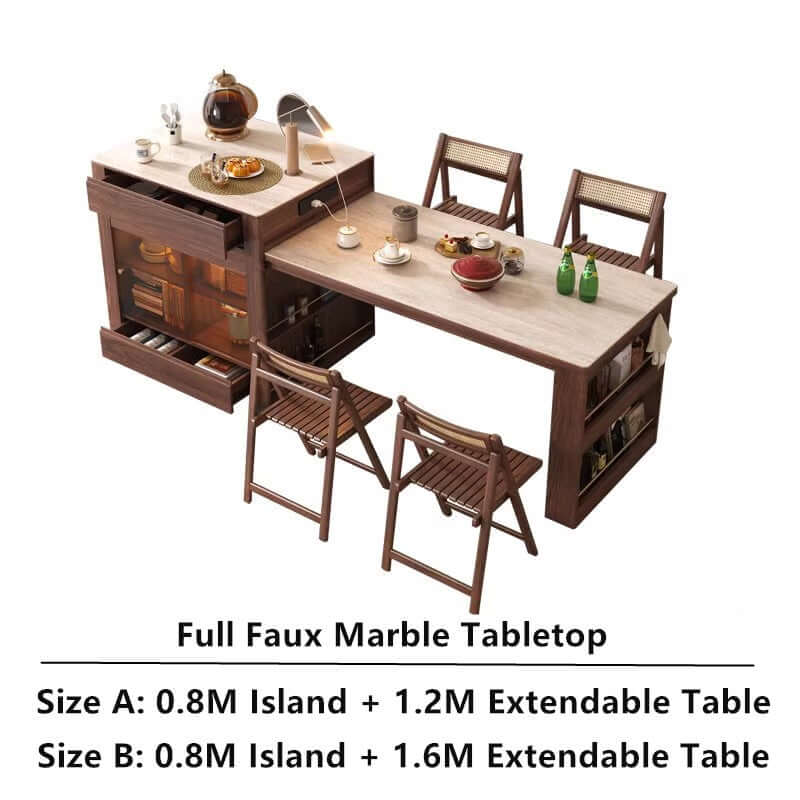 Faux Marble & Wood Extendable Kitchen Island Table A