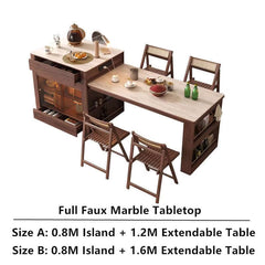 Faux Marble & Wood Extendable Kitchen Island Table A