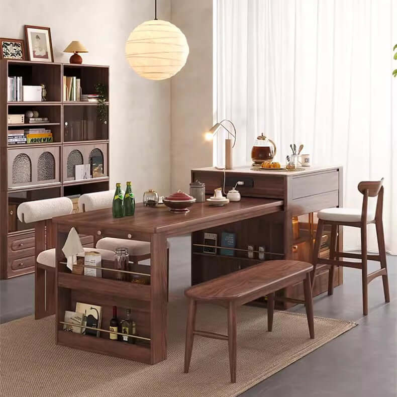 Faux Marble & Wood Extendable Kitchen Island Table A