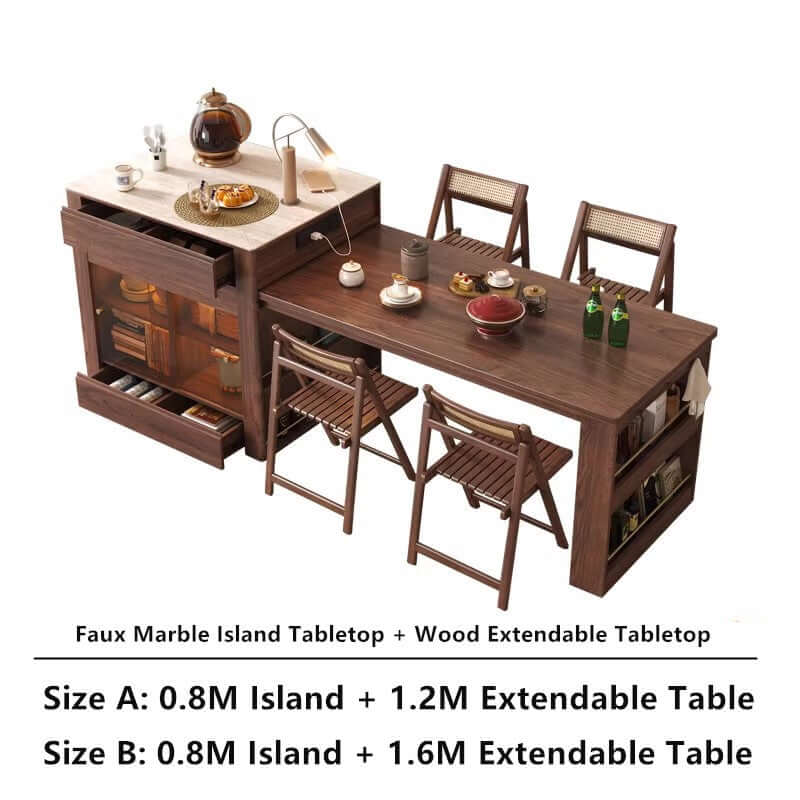 Faux Marble & Wood Extendable Kitchen Island Table A
