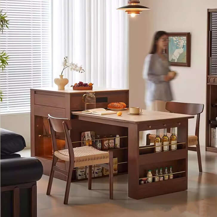 Faux Marble & Wood Extendable Kitchen Island Table A