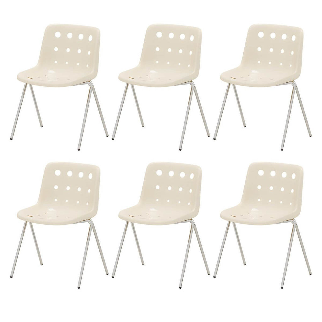 Stackable Scandinavian plastic and acrylic side chair with low back for dining