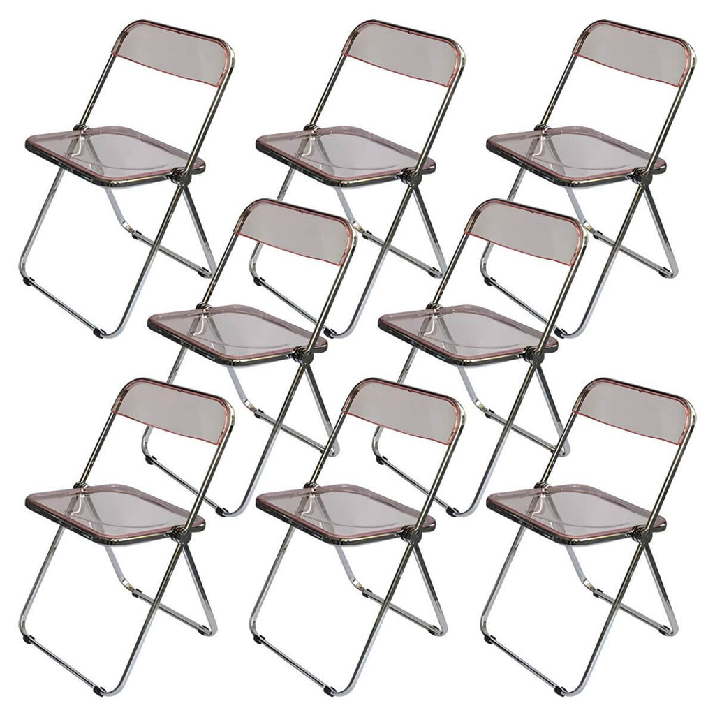 Contemporary acrylic folding armless chair with open back, ideal for dining rooms