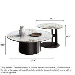Black & Gold Round Nesting Coffee Table with Sintered Stone Top