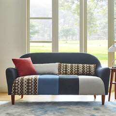 Farmhouse Country Wood Sofa with Patchwork Polyester Blend Upholstery & Foam Seat Fill Sofa