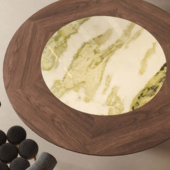 Cocochairs Modern Round Black Walnut Dining Table with Built-in Irish Green Luxury Stone Lazy Susan