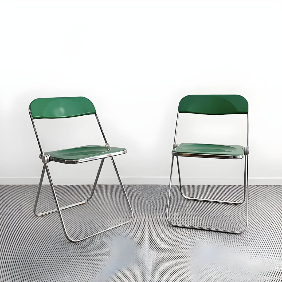 Contemporary acrylic folding armless chair with open back, ideal for dining rooms