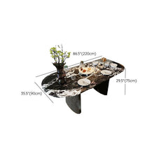 Oval Black Marble Modern Dining Table with Double Pedestal Base Dining Tables