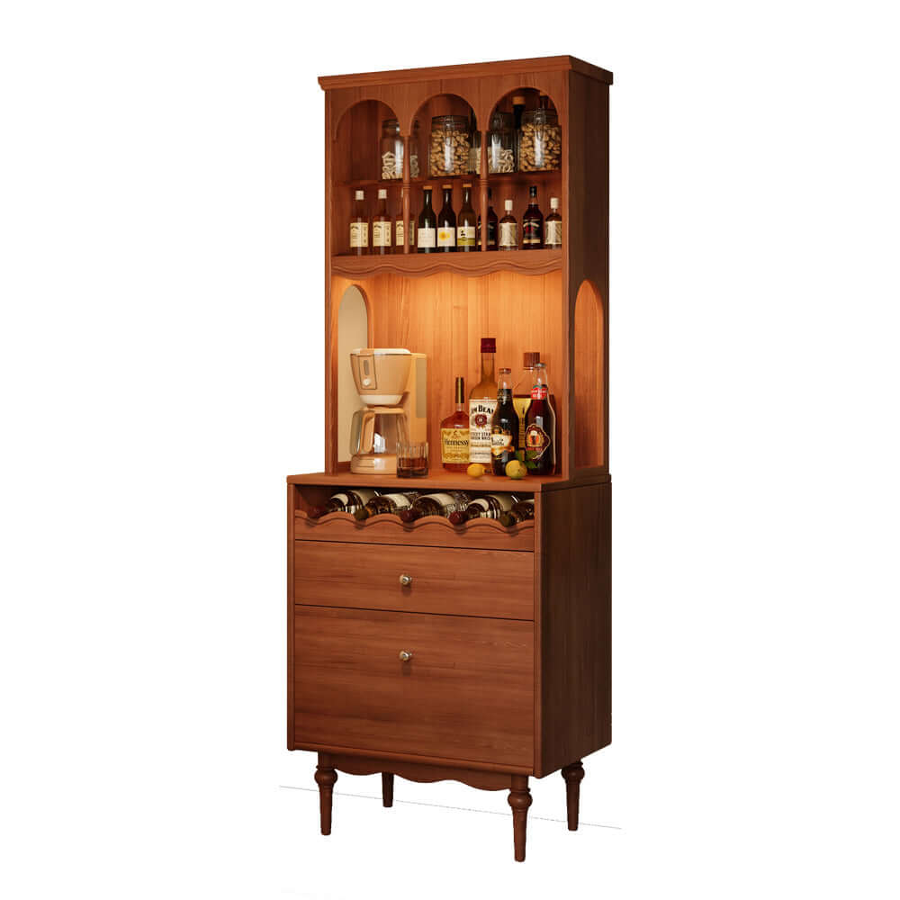 Vintage solid wood sideboard with spacious storage and display cabinet for home organization