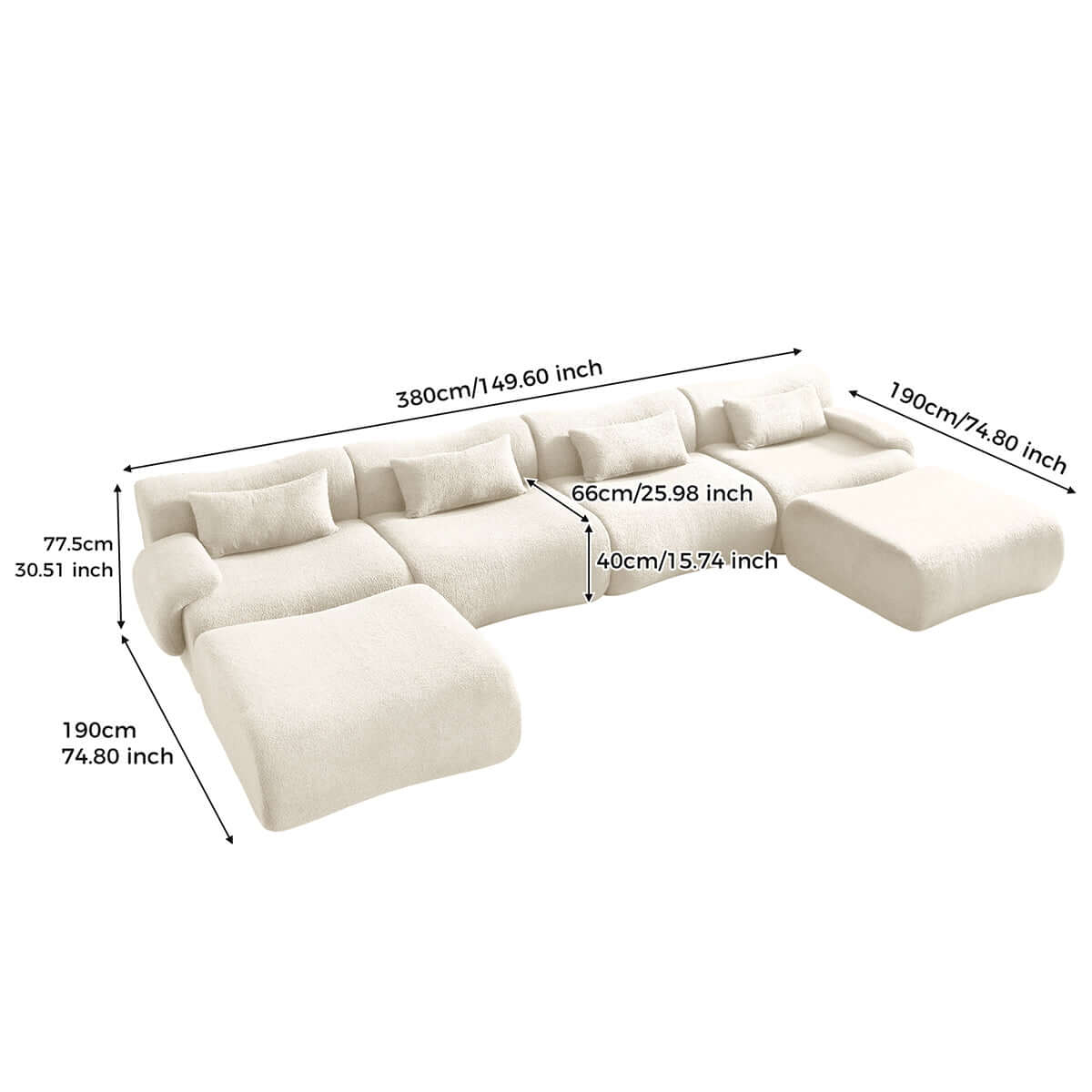 Modern sectional sofa upholstered in soft teddy velvet fabric with modular design