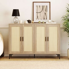 48.42 Inch Sideboard Cabinet with Rattan Decorated 4-Doors