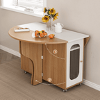 Round folding dining table with marble texture, perfect for small homes and space-saving design