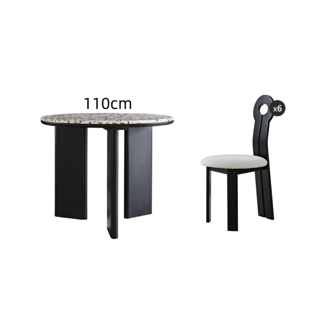 Round terrazzo table with easy-clean surface, perfect for small apartments