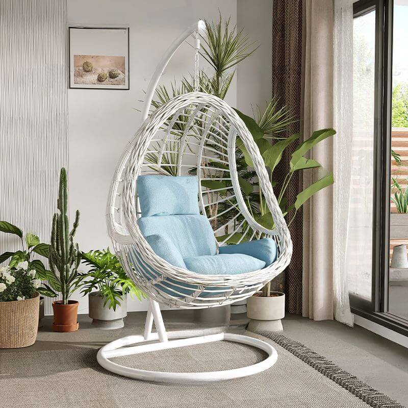 Waterproof tropical porch swing with alloy stand, pads, and chain for outdoor comfort