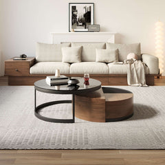 Black & Walnut Round 360-Degree Rotation Coffee Table Set Storage
