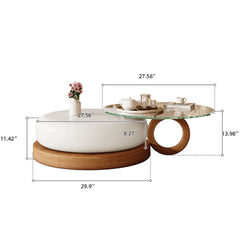 Modern Round Coffee Table – Glass Top & Solid Wood Leg