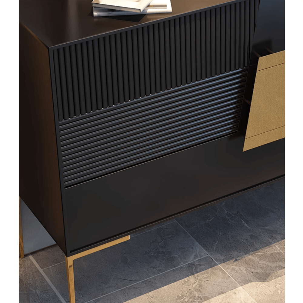 Wooden storage cabinet sideboard with multiple shelves for organized buffet storage