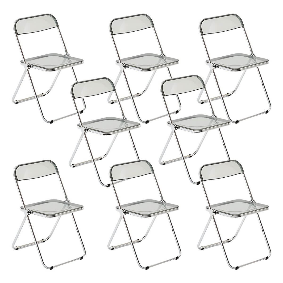 Scandinavian style dining chair with silver metal legs and plastic acrylic seat