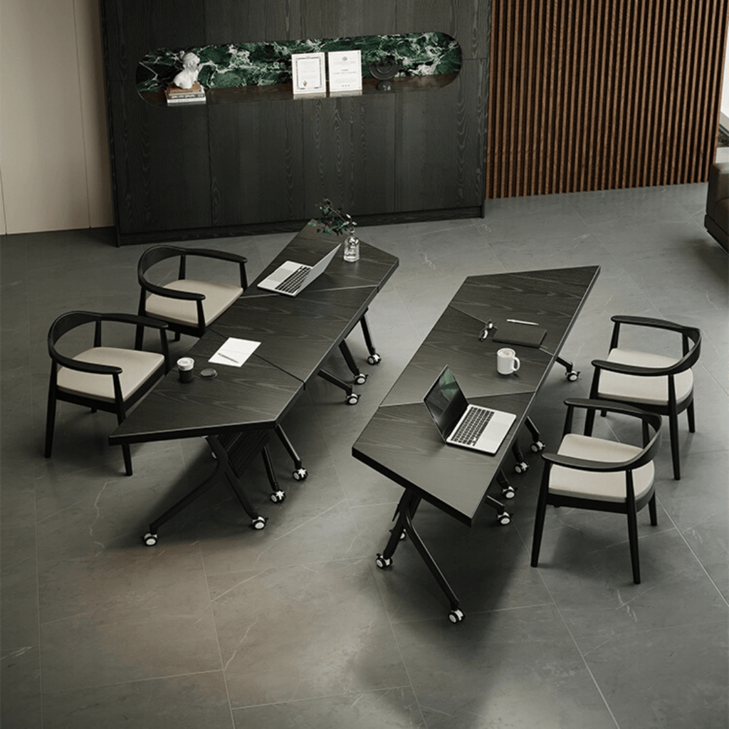 Black folding conference table with 360-degree casters for flexible workspace setups
