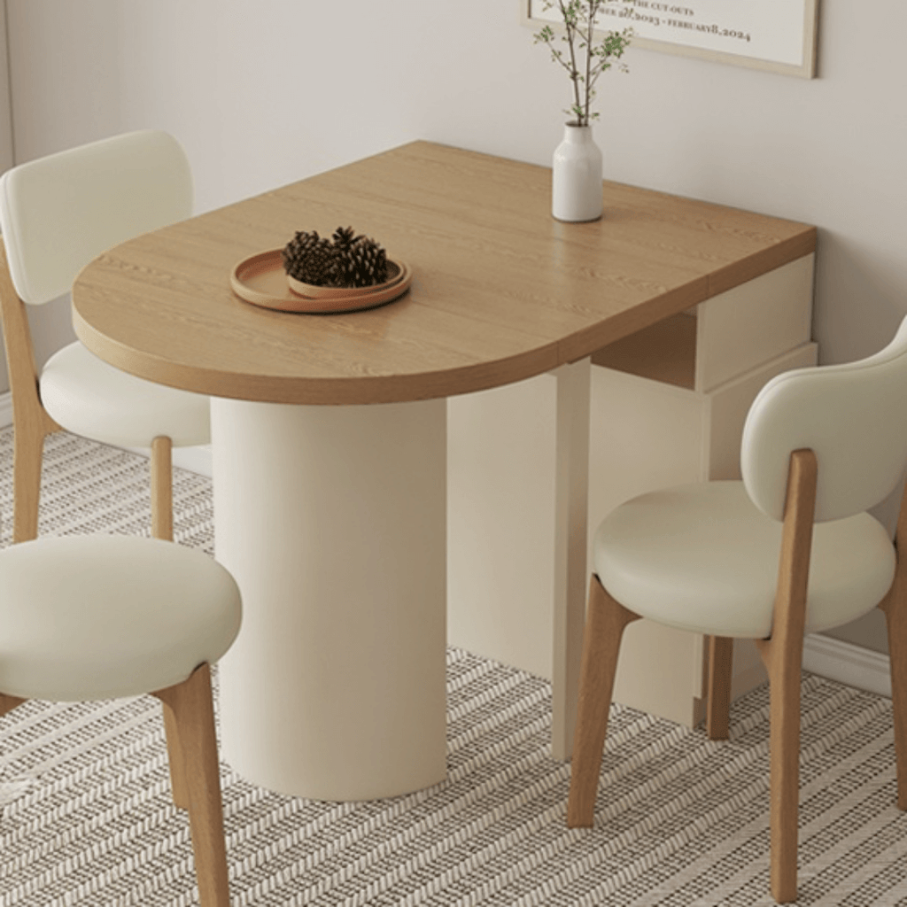 Expandable modern minimalist dining table and chair set perfect for small spaces
