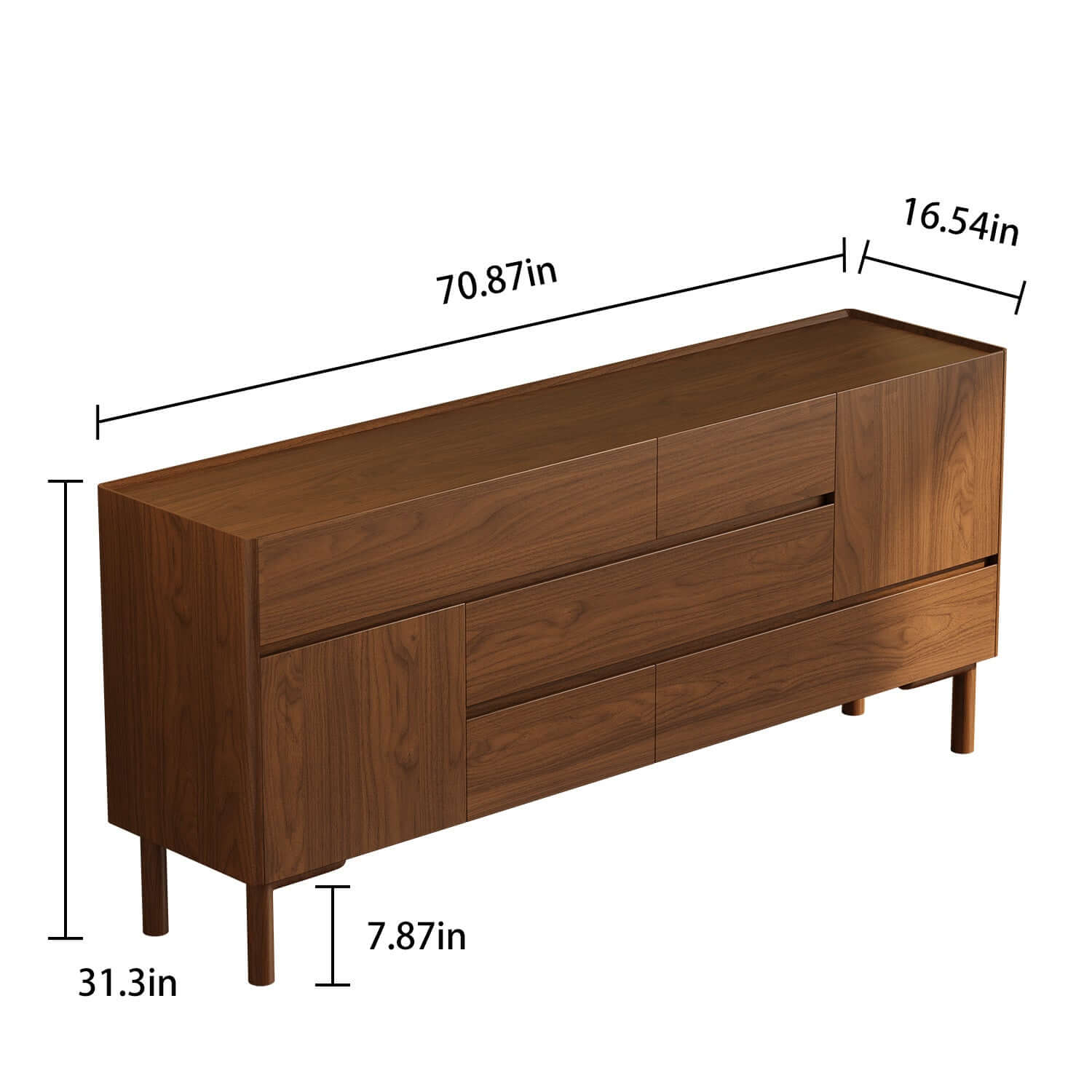 Retro wooden accent cabinet featuring multiple drawers for stylish storage