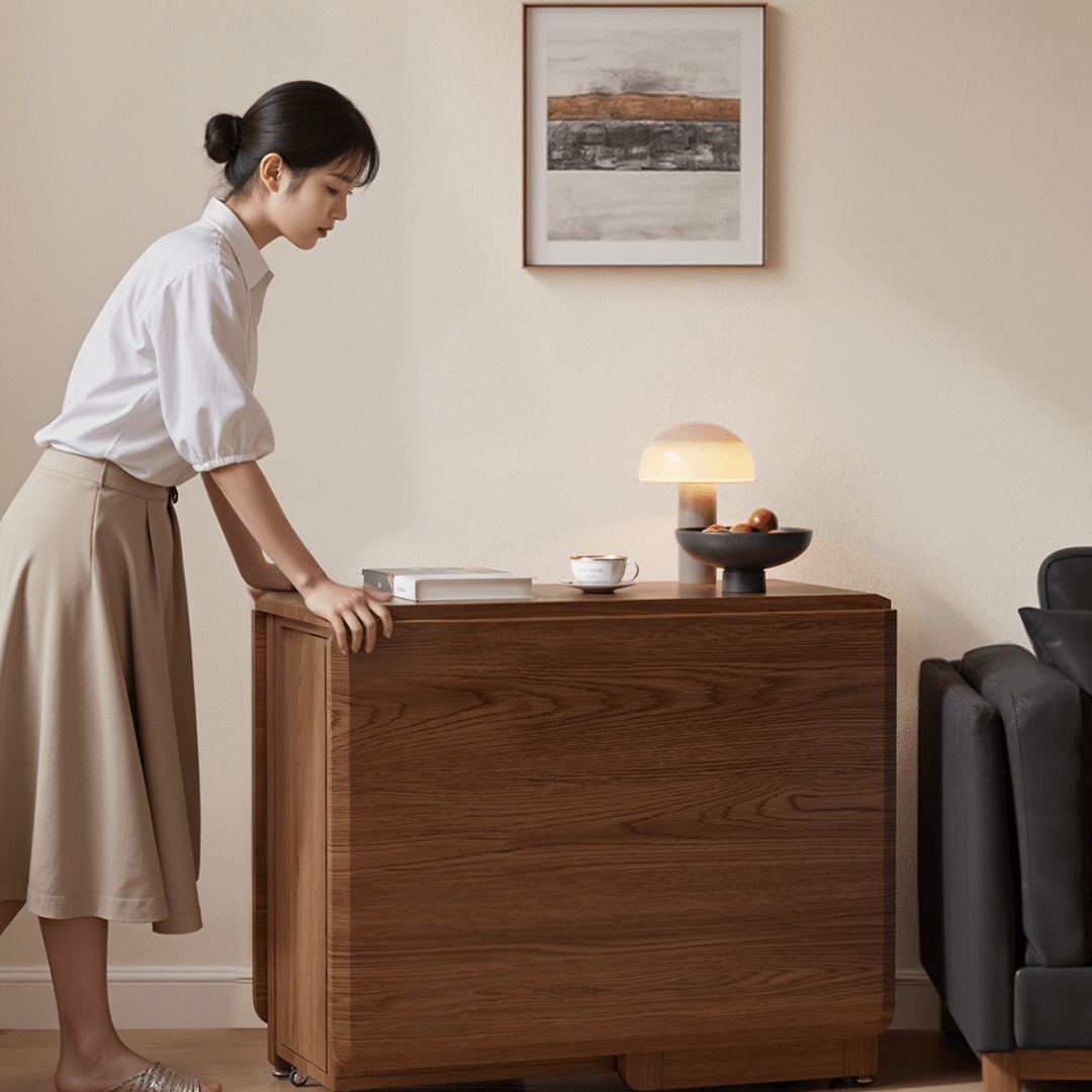 Folding dining table with storage, space-saving and multi-purpose design for small spaces