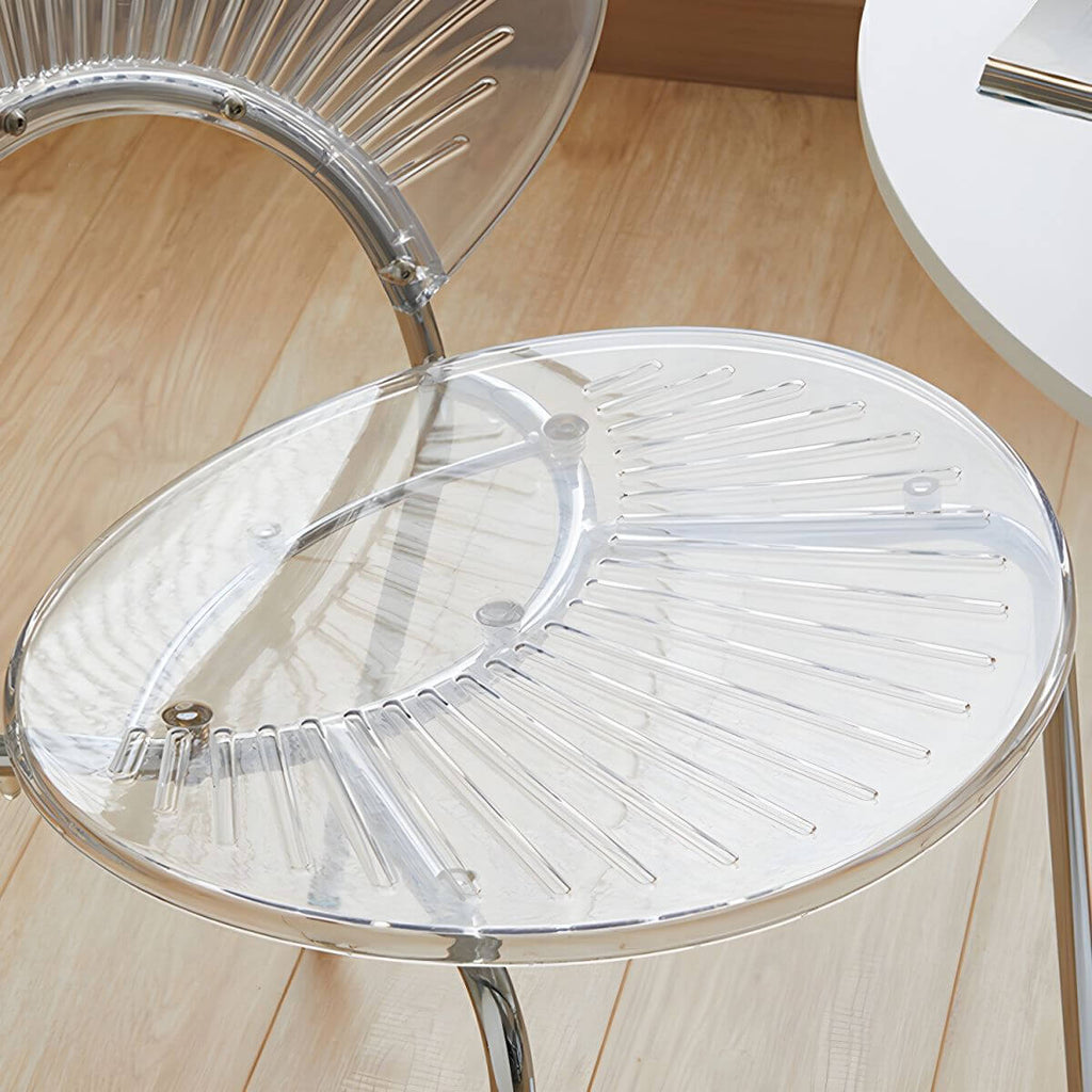 Scandinavian style stackable armless side chair made of plastic and acrylic for dining