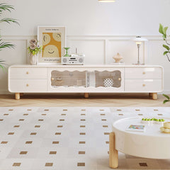 Cream Style Wooden TV Stand with Sliding Door & Drawers