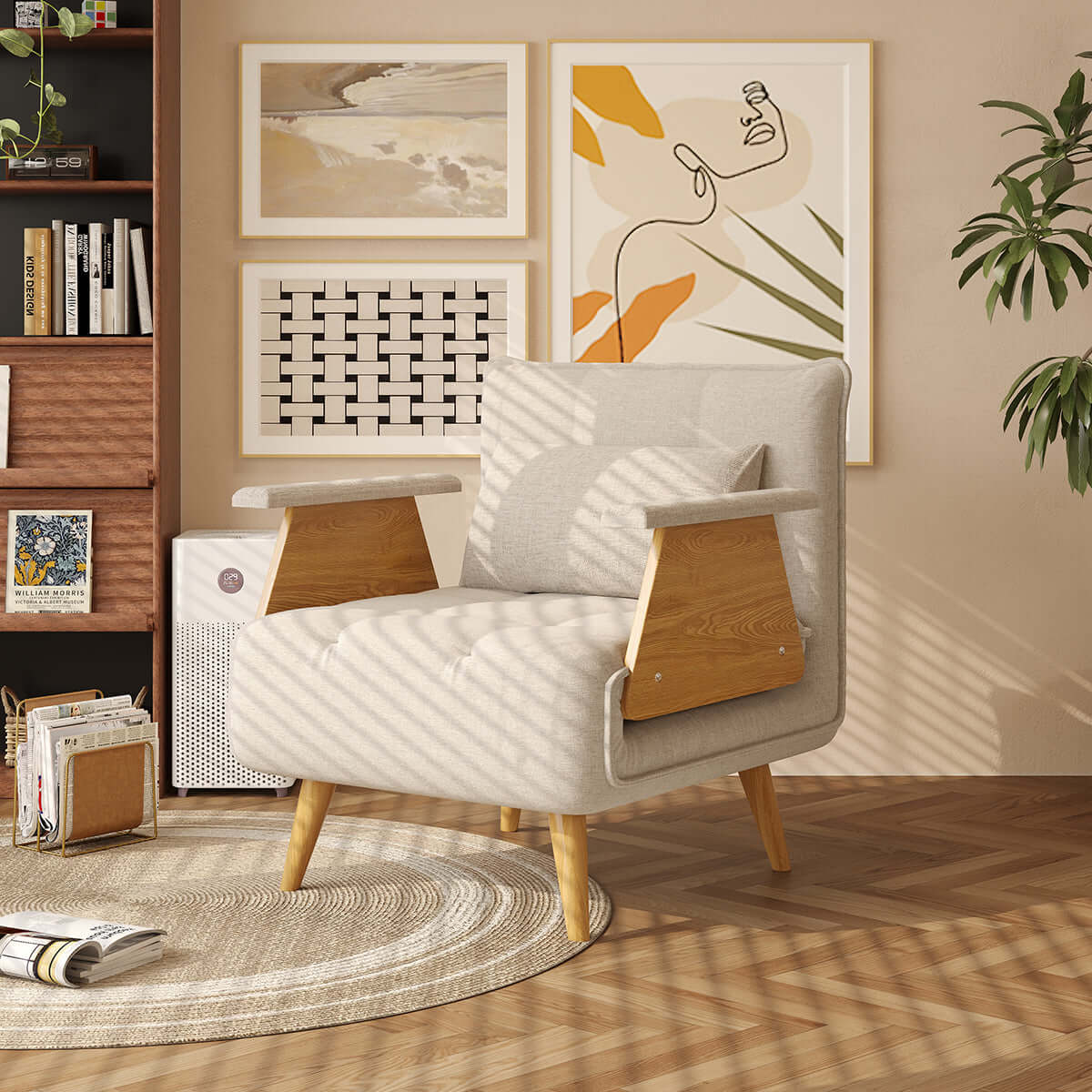 3-in-1 folding sofa chair bed with armrests, available in three sizes for versatile seating and sleeping