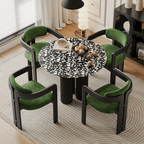 Small space dining set with terrazzo table and luxurious velvet seats