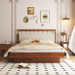 Vintage Storage Bed Solid Wood Floating Bed with Large Storage