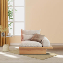 Cotton Linen Beige Sofa With Wood Frame & Storage Underneath