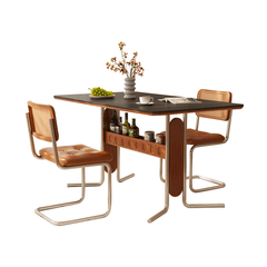 Vintage Dining-Desk Combo Square Slate Top Table with Storage and Stainless Steel Legs