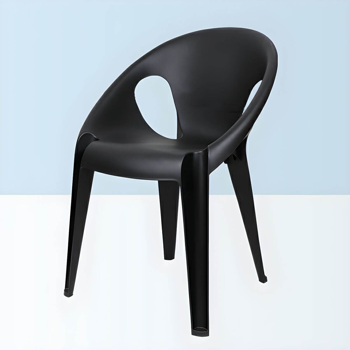 Stackable modern arm chair with open back made of plastic and acrylic for dining