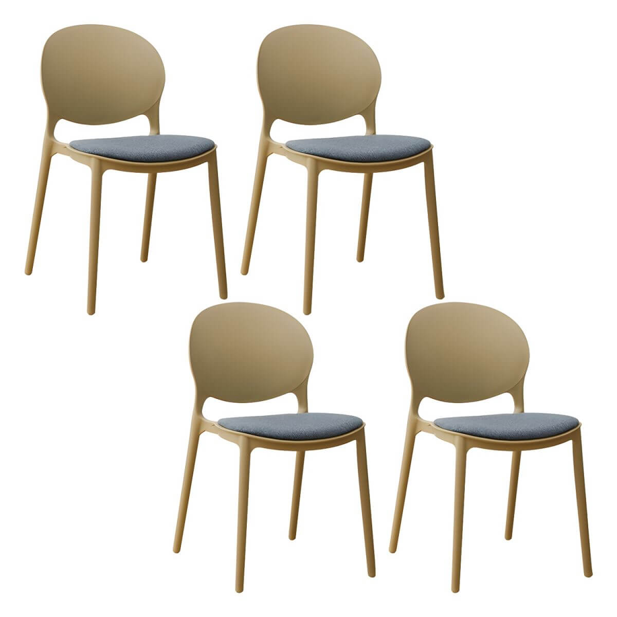 Scandinavian plastic dining chair with open back and four legs, ideal for home use